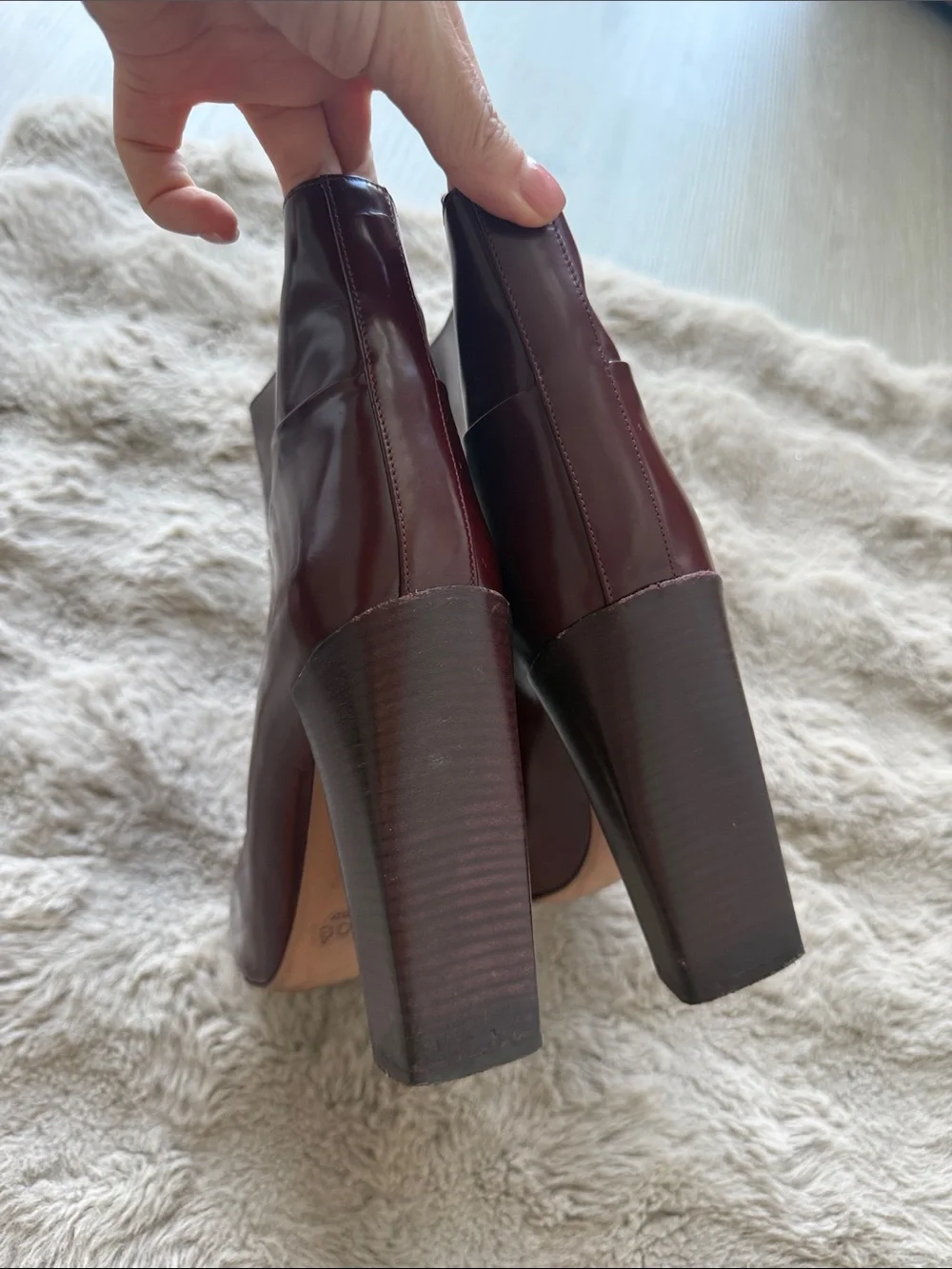 Chloe Burgundy Patent Leather Block Heel Ankle Boots